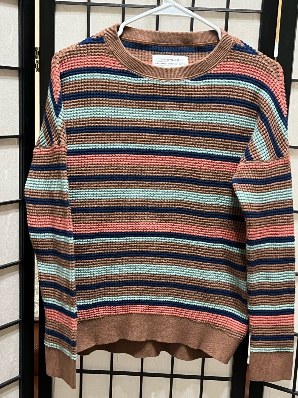 REI COOPERATIVE Striped Scoopneck Sweater in Brown, Coral & Mint size XS